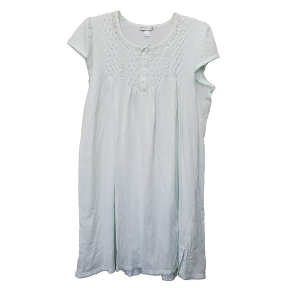 Miss Elaine Light Green Cotton Blend Night Shirt Embroidered Cap Sleeve Size XL - Picture 1 of 6